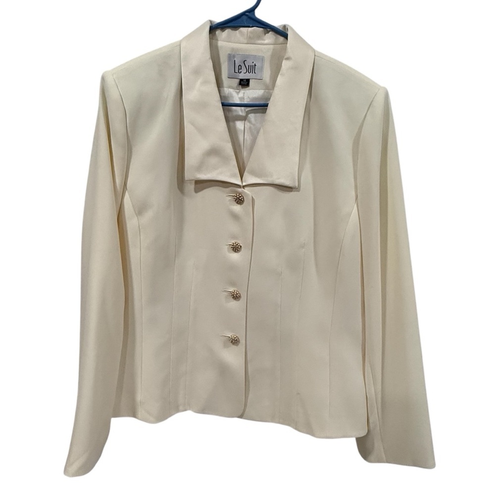 Le Suit Cream Blazer/Skirt Suit Set Size 16 NWT
